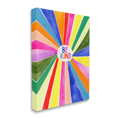 " Be Kind Phrase Rainbow Stripe Burst " by Victoria Barnes