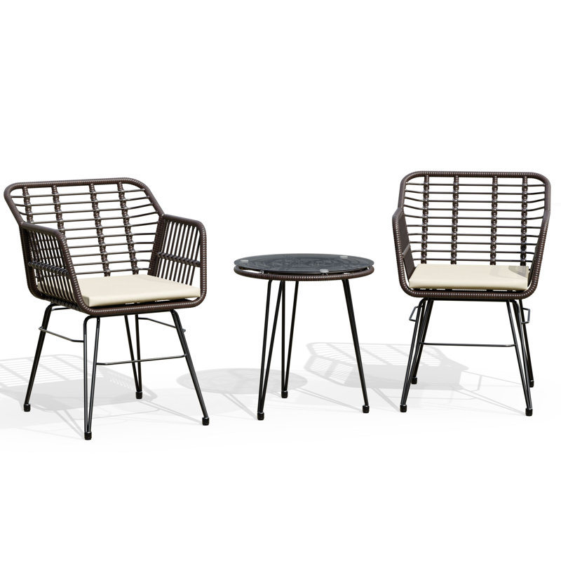 3 Piece Wicker/rattan Seating Group With Cushions, Beige