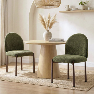 Chaises de salle à manger rembourrées avec pieds en métal, chaises latérales modernes à dossier courbé pour la cuisine, le salon, le bureau, tissu brossé vert avec pieds de couleur noyer