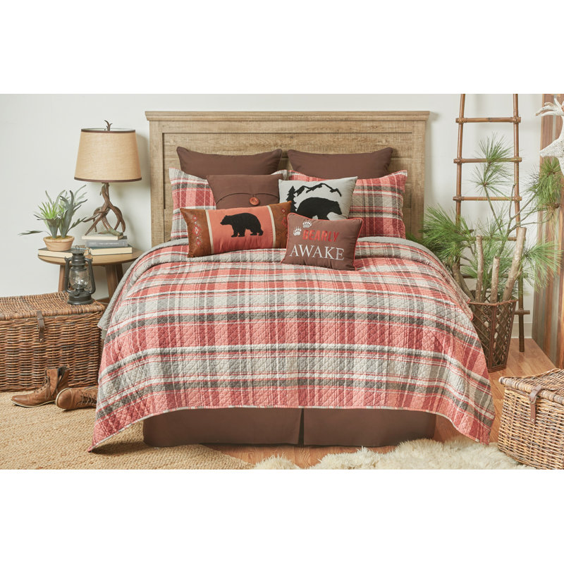 Gray and Saffron Plaid Cotton Full Quilt Set