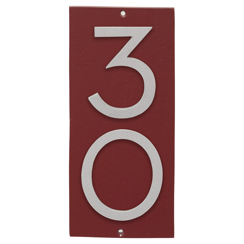 Plaque d’adresse murale sur 1 ligne flottante, Rouge brique, Aluminium brossé, Oui