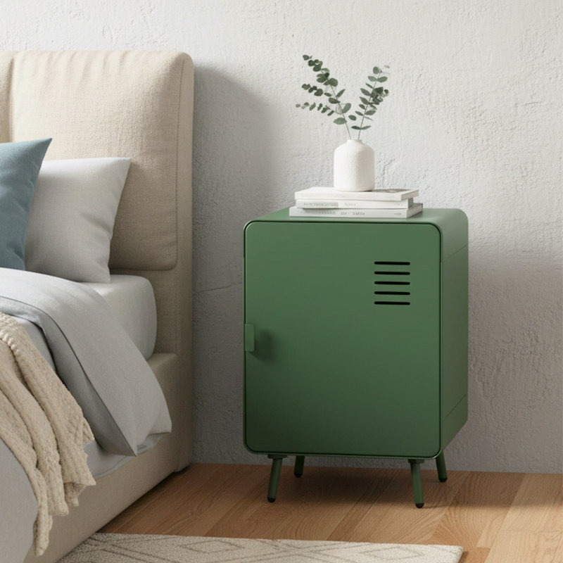 22.44" H Modern Metal Nightstand with Storage Shelves Industrial for Bedroom Living Room or Office, Sage Green