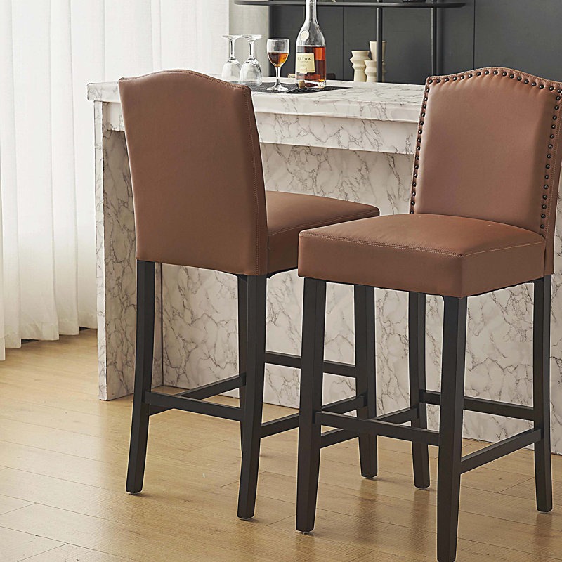 Tabourets de bar rembourrés à hauteur de comptoir pour îlot de cuisine avec assise en similicuir PU (brun, ensemble de 2)