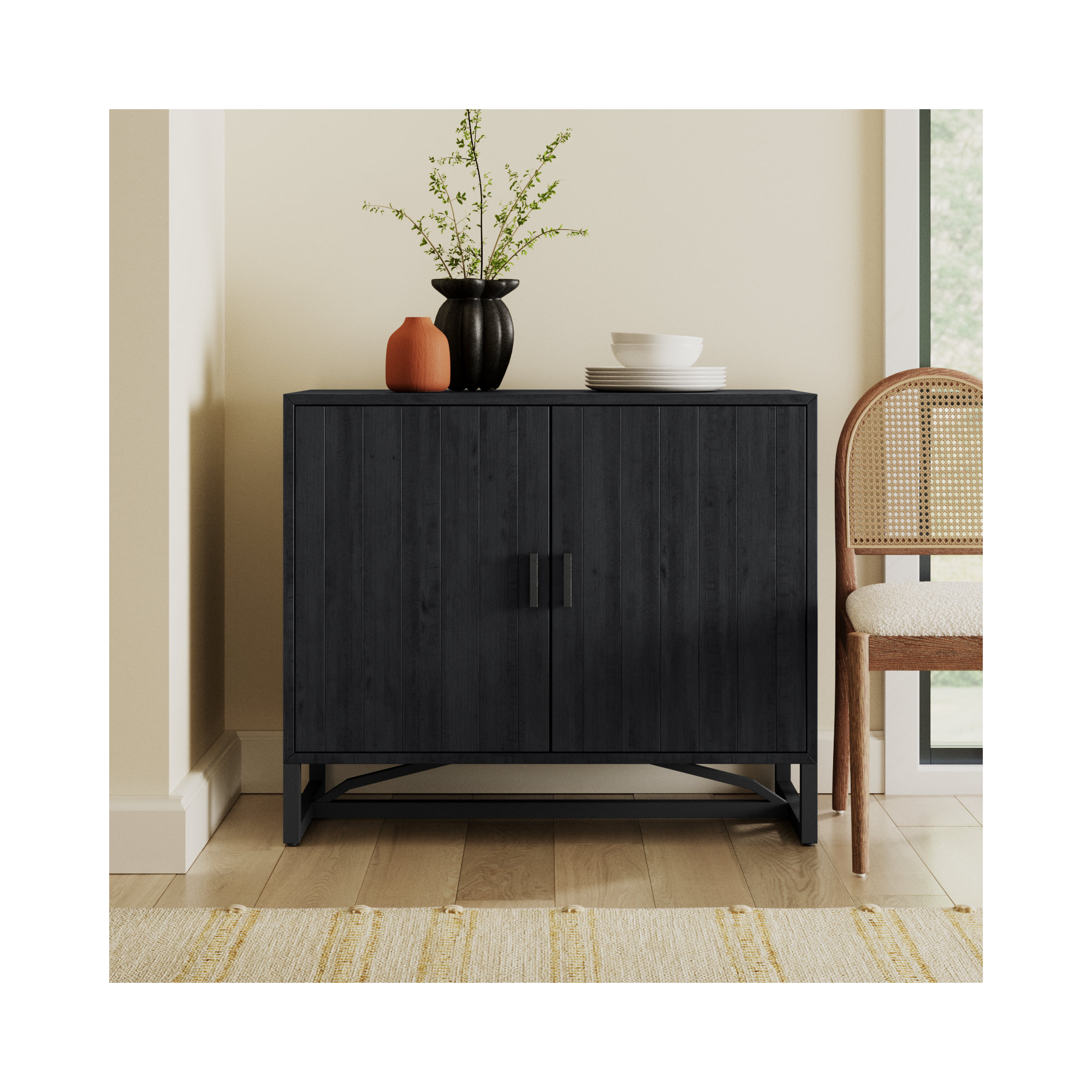 Lopez Solid Wood Storage Cabinet, Black