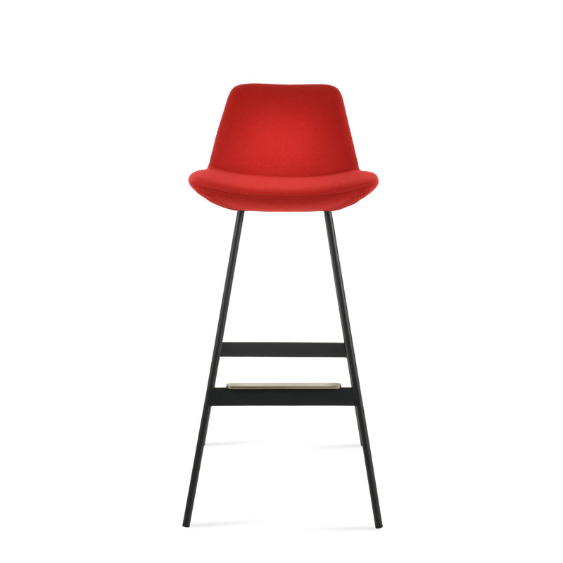 Tabouret Pera Balat, Noir, Laine rouge, Tabouret de comptoir (siège d'une hauteur de 24 p