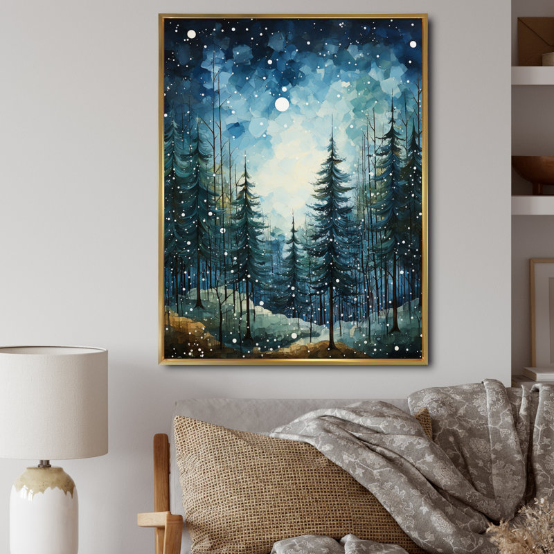 «Winter Snowy Evergreen I - Winter Landscape», reproduction sur toile, H 40 po x l 30 po x P 1,5 po, Cadre flottant doré