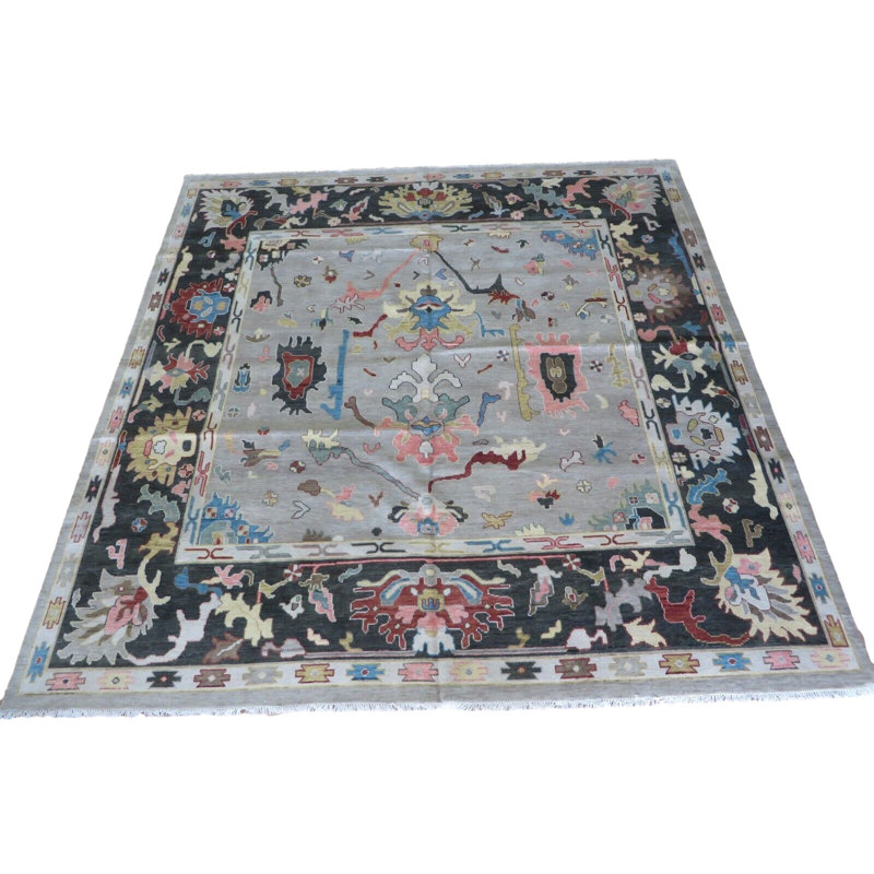 Tapis oriental gris Oushak coloré noué à la main 12 x 12 G14464