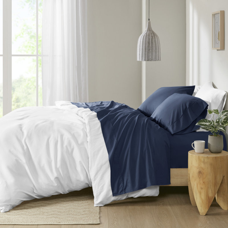 Navy Full Cotton Percale Sheet Set
