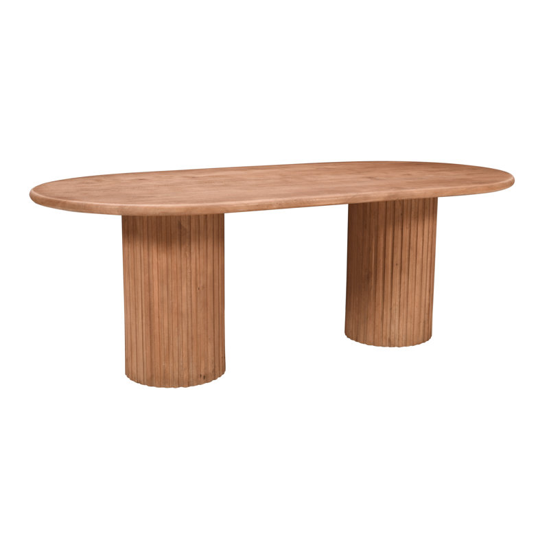Callasandra Solid Wood 84" Mid-Century Modern Fluted Double Pedestal Dining Table