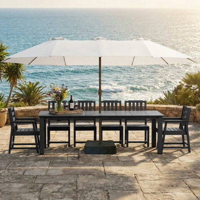 Dining set suitable for outdoor swimming pool, garden and lawn, including a large rectangular table and 10 high-quality chairs .