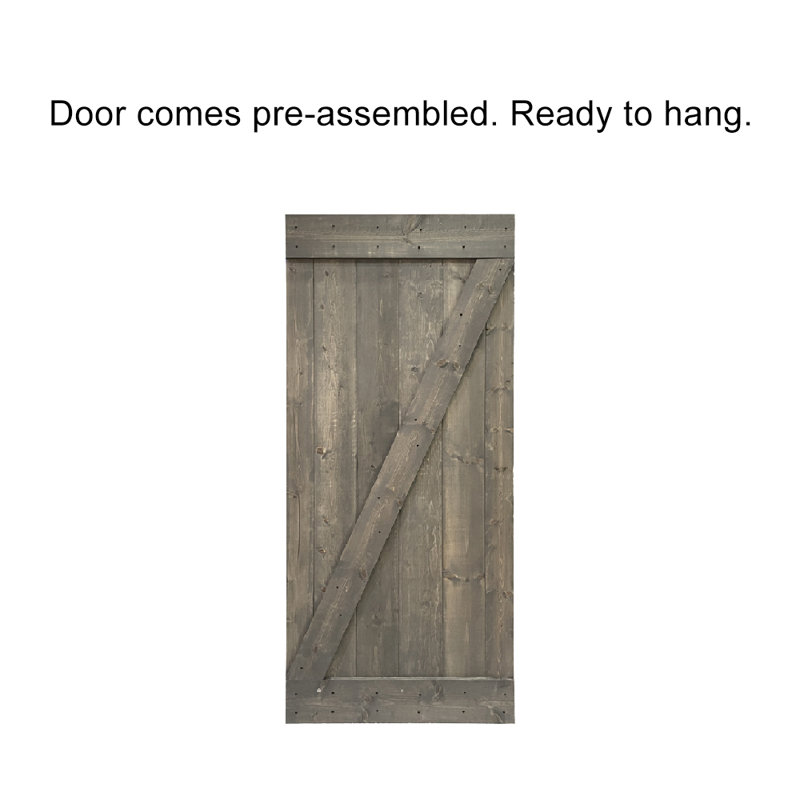Porte de grange à panneaux en bois et métal Z Series sans trousse de quincaillerie d'installation, 42 po x 84 po, Gris patiné