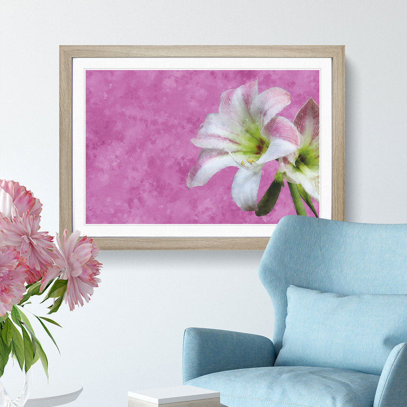 Pink and White Amaryllis Flower - Picture Frame Painting Print, Oak Framed, 45cm H x 63cm W x 2cm D