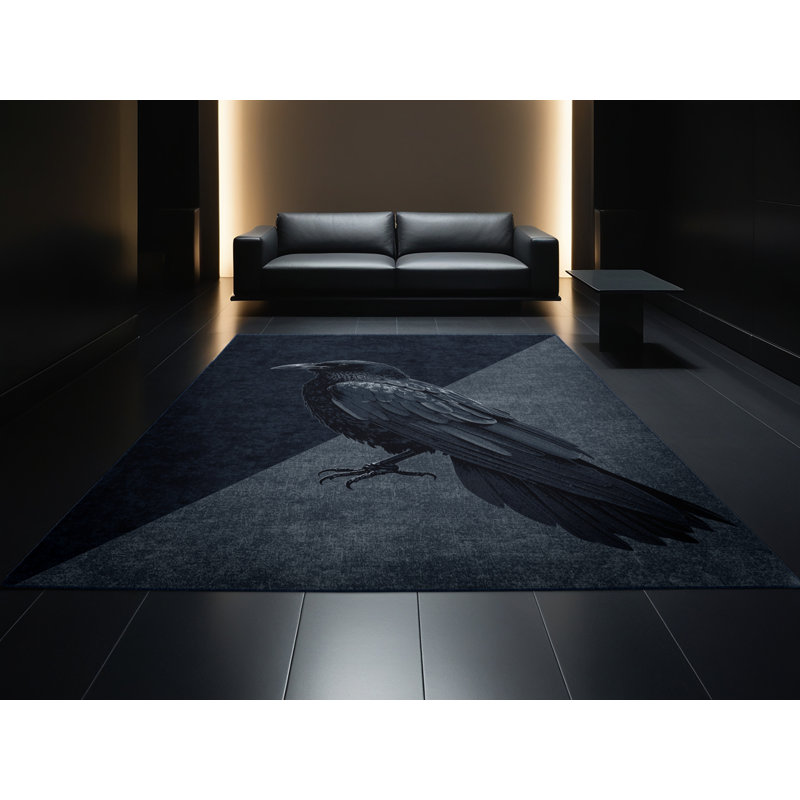 Soft Plush Evenson Halloween Modern & Contemporary Abstract Area Rug in Gray – Navy Binding, 5x7
