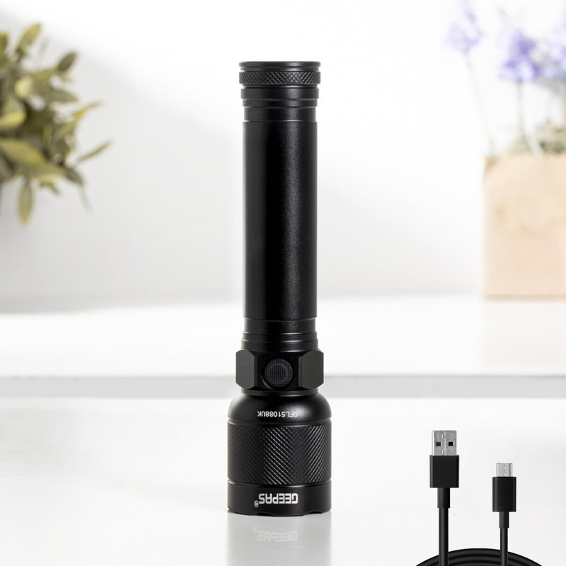 GEEPAS Handheld LED Flashlight | 500 Lumen Super Bright Powerful 2000mAh Battery Type-C Rechargeable | 3H Runtime 4 Modes | Waterproof Pocket Size Torch for Power Cuts Emergency Camping Hiking Outdoor [Energy Class A]