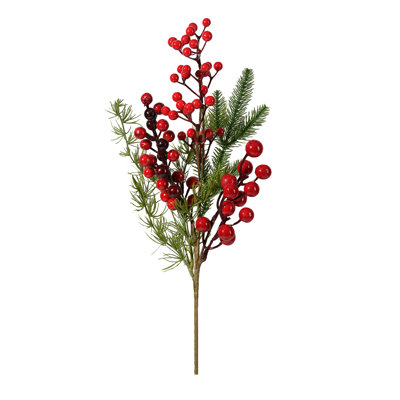 The Holiday Aisle® 20" Red Pine Berry Branch, Christmas Berries Pine Cone Picks, Festive Holiday Decor For Floral Arrangements Set Of 4