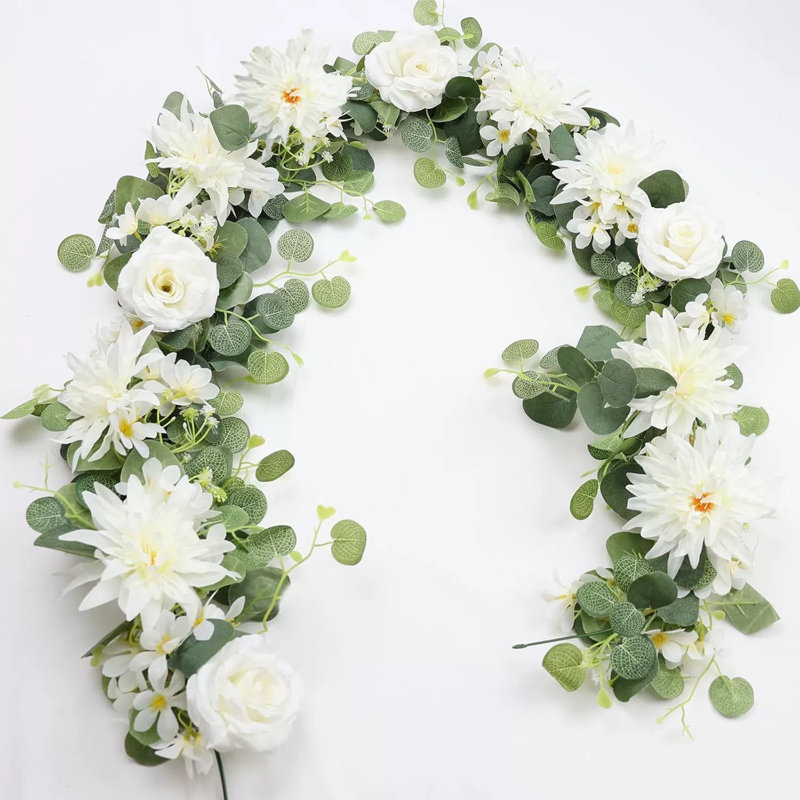 Guirlandes d'eucalyptus avec fleurs, Blanc