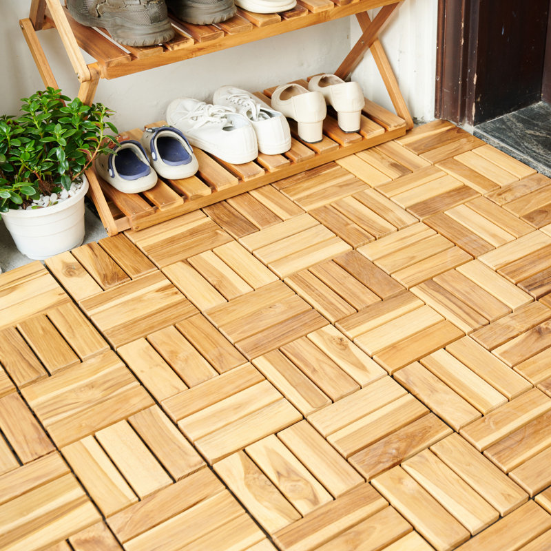 10 carreaux de terrasse entrecroisés à motif carreauté, plancher de bois franc d'acacia jaune carré 12 po x 12 po