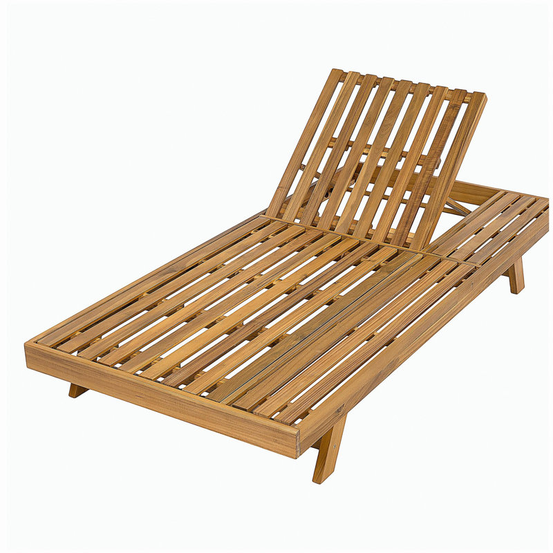 2/3 FOLDABLE ACACIA WOOD LOUNGE CHAIR WITH ADJUSTABLE BACKREST & FLAT STORAGE SURFACE, TEAK FINISH UNCUSHIONED, FOR BACKYARD POOL GARDEN PATIO