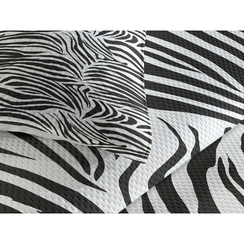 Twin White and Black Zebra Print Quilted Bedspread Set