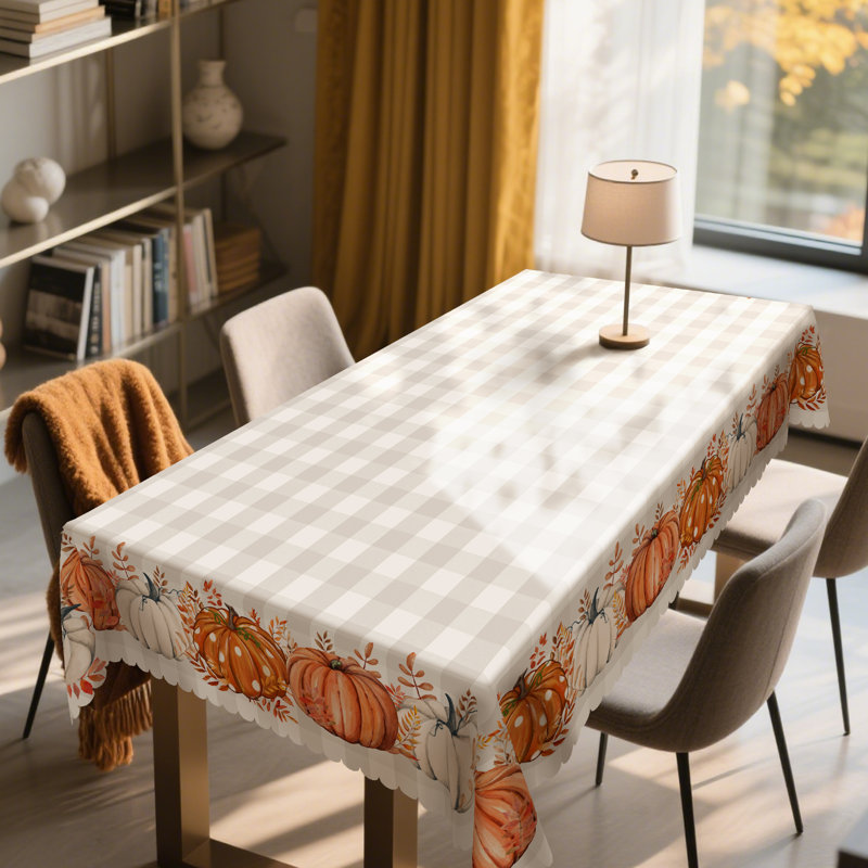 1 nappe de citrouille de l'Action de grâce, ronde / rectangulaire, automne, décor d'automne pour l'intérieur / extérieur, décor de table de fête festive à carreaux, nappe, linge de table citrouille, cadeau de fournitures de cuisine des Fêtes