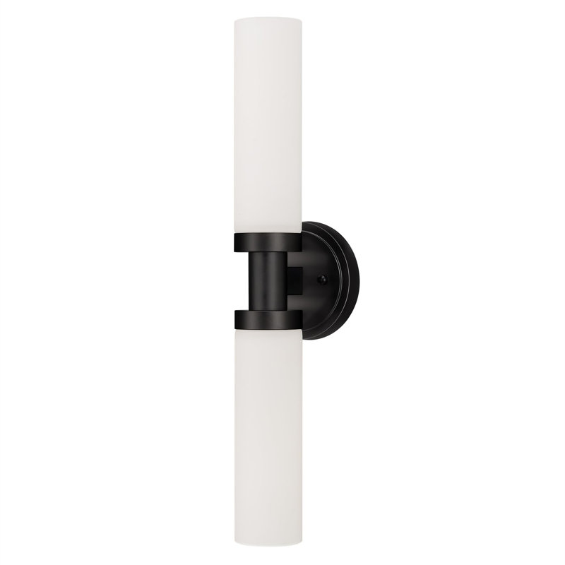 Black Bathroom Light Fixtures, 2-Light Wall Sconces Lighting W/White Glass Shade, Modern Vanity Lights for Mirror, Wall Mounted Lamp, E26 T10 Bulbs(Excluded)