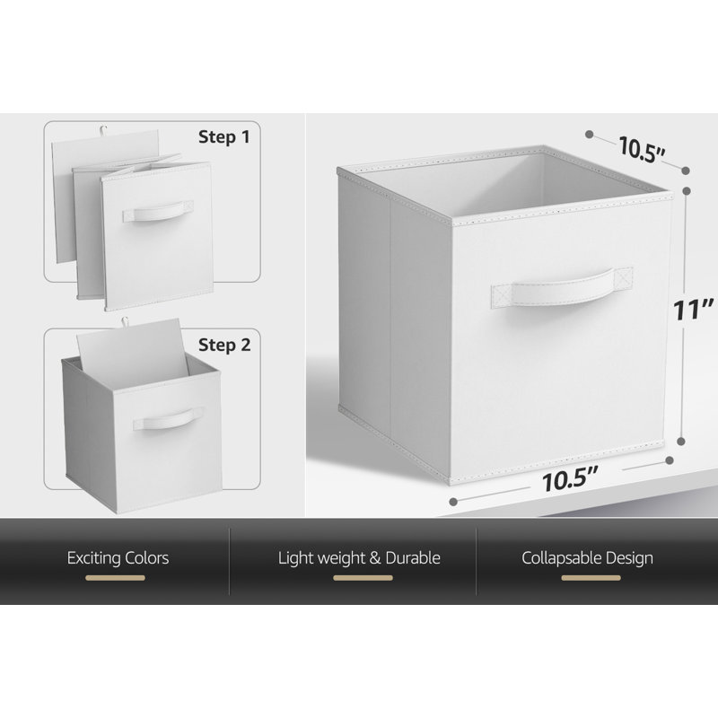 Sorbus Foldable Storage Cubes - 6 Pack, 11 Inch, Black and White, Fabric, Foldable, Storage and Organization, Versatile Use, Collapsible Storage, Lightweight and Durable, White