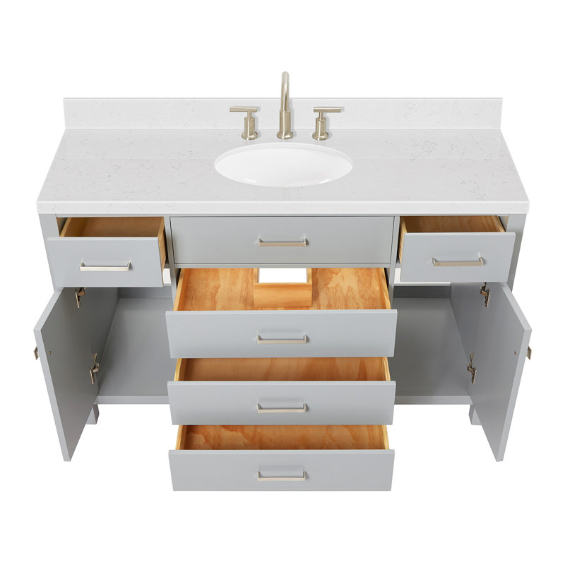 Meuble-lavabo simple avec plateau en quartz Macnair, Gris, 54"