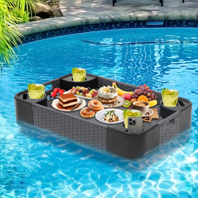 Floating Drink Tray For Pool, Tub, Rectangle Wicker Serving Tray for Drinks, Snacks