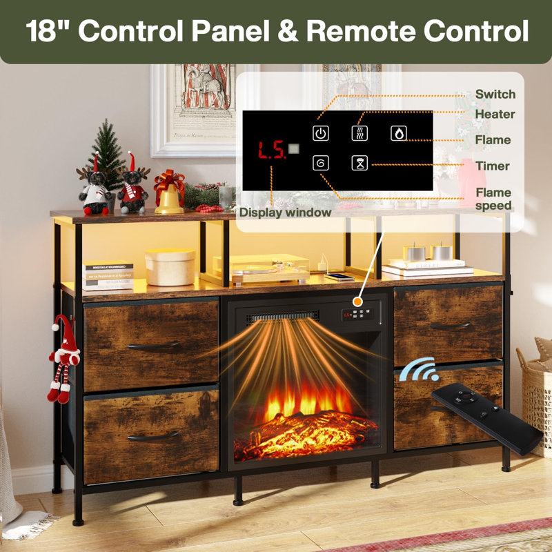 Fireplace Tv Stand With 4 Drawers, Brown