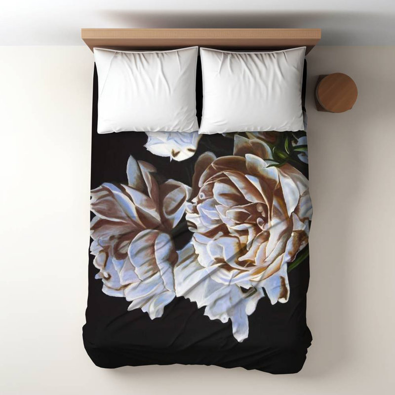 Housse de couette pour lit simple pivoines blanches - Décoration de chambre florale et botanique