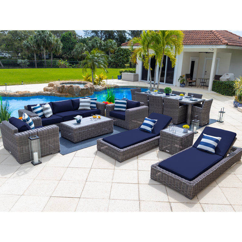 Ensemble de mobilier d'extérieur 16 pièces Malmo, Sunbrella tissu marine, Gris, 8 pièces incluses