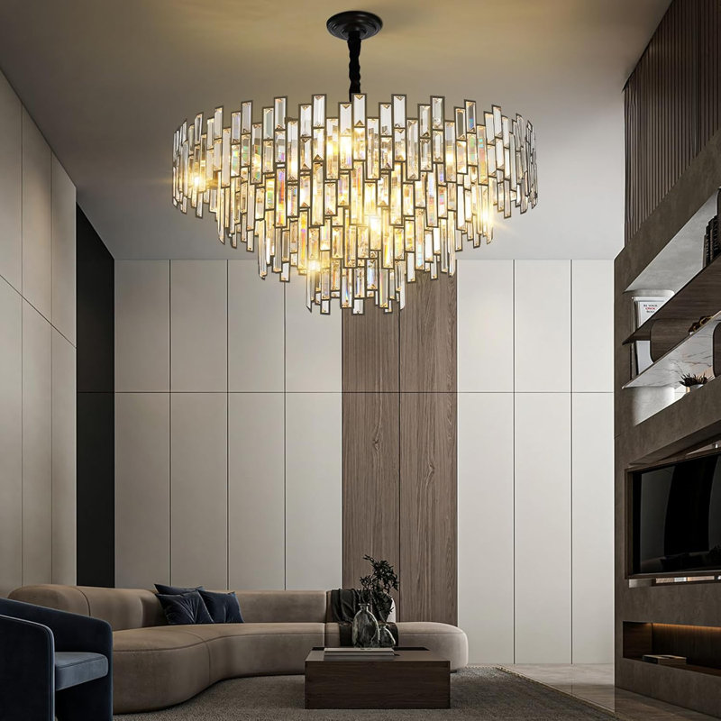 Lustre moderne en cristal K9, H 17 po x l 32 po x P 32 po