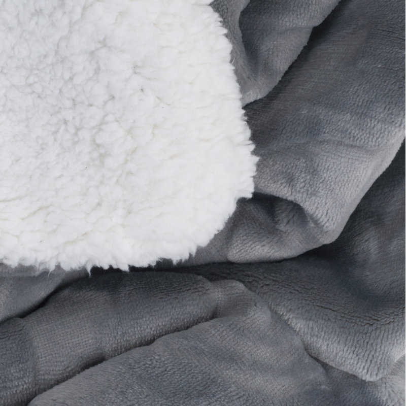 Grey Full/Queen Floral Etched Fleece Blanket with Sherpa