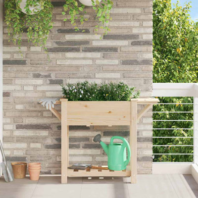 Garden Planter with Shelf Solid Fir Wood Terrace Outdoor Stylish