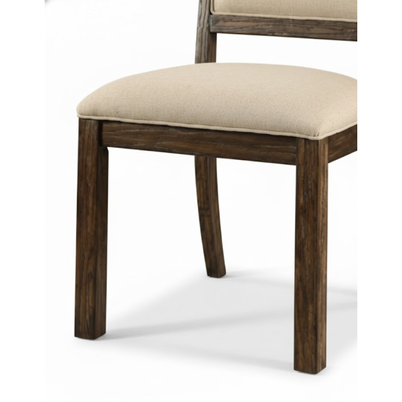Tadrian Rustic Oak And Beige Fabric Side Chair Set Of 2 With Padded Back And Seat