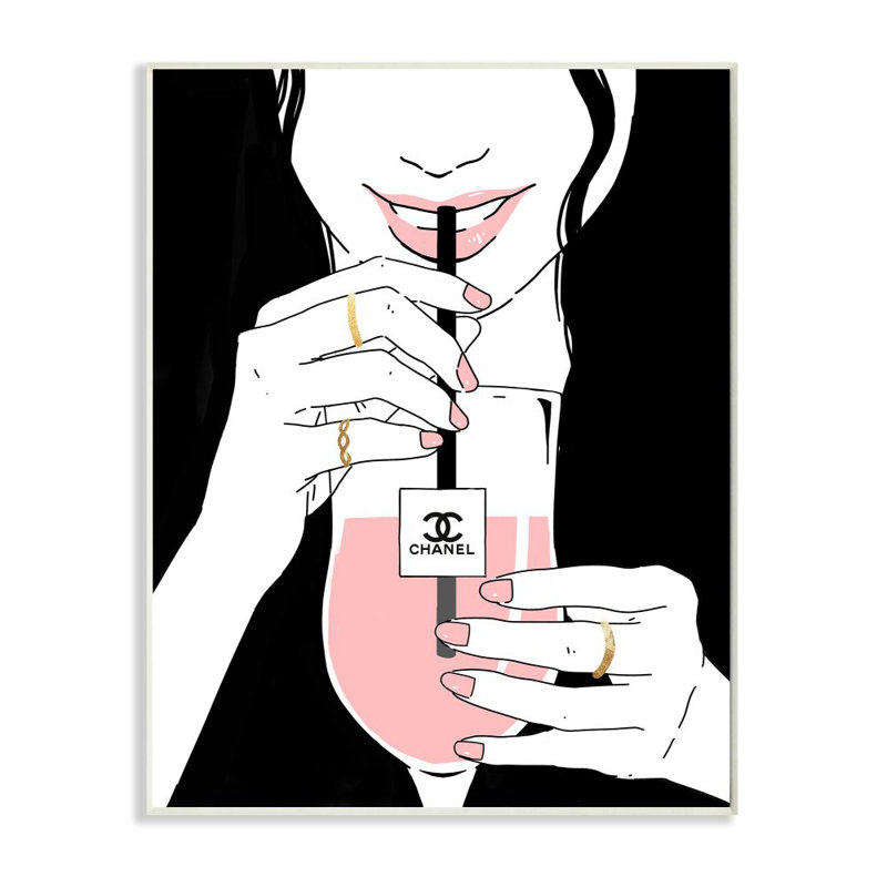 «Sipping on Style Girl» par Ziwei Li - impression d'art graphique, H 19 po x l 13 po x P 0,5 po, Plaque murale