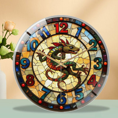 Dragon Wall Clock Decorative Art Art - 12'' Modern Glass Wall Clock