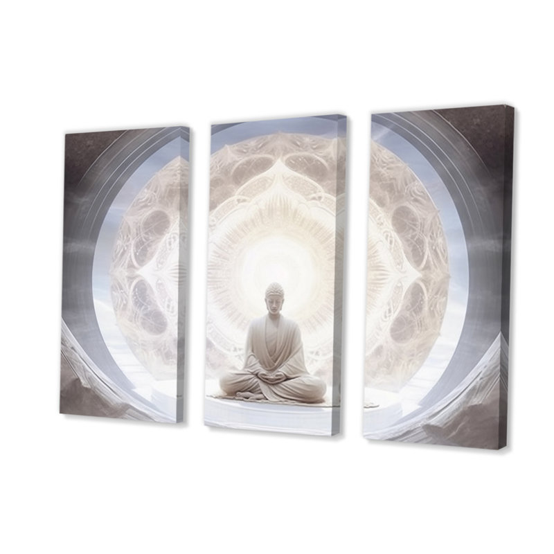 «White Buddha Meditation On Canvas», reproduction de 3 pièces, H 28 po x l 36 po x P 1 po