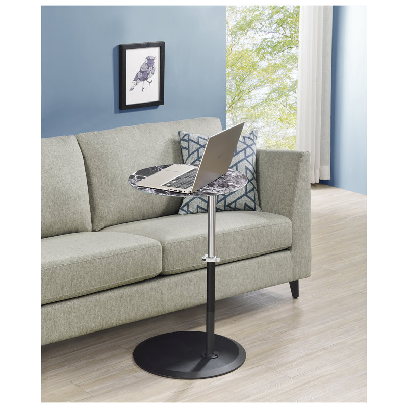 Table de bout réglable en hauteur 15,5 po avec plateau en verre texturé marbre noir Orbit