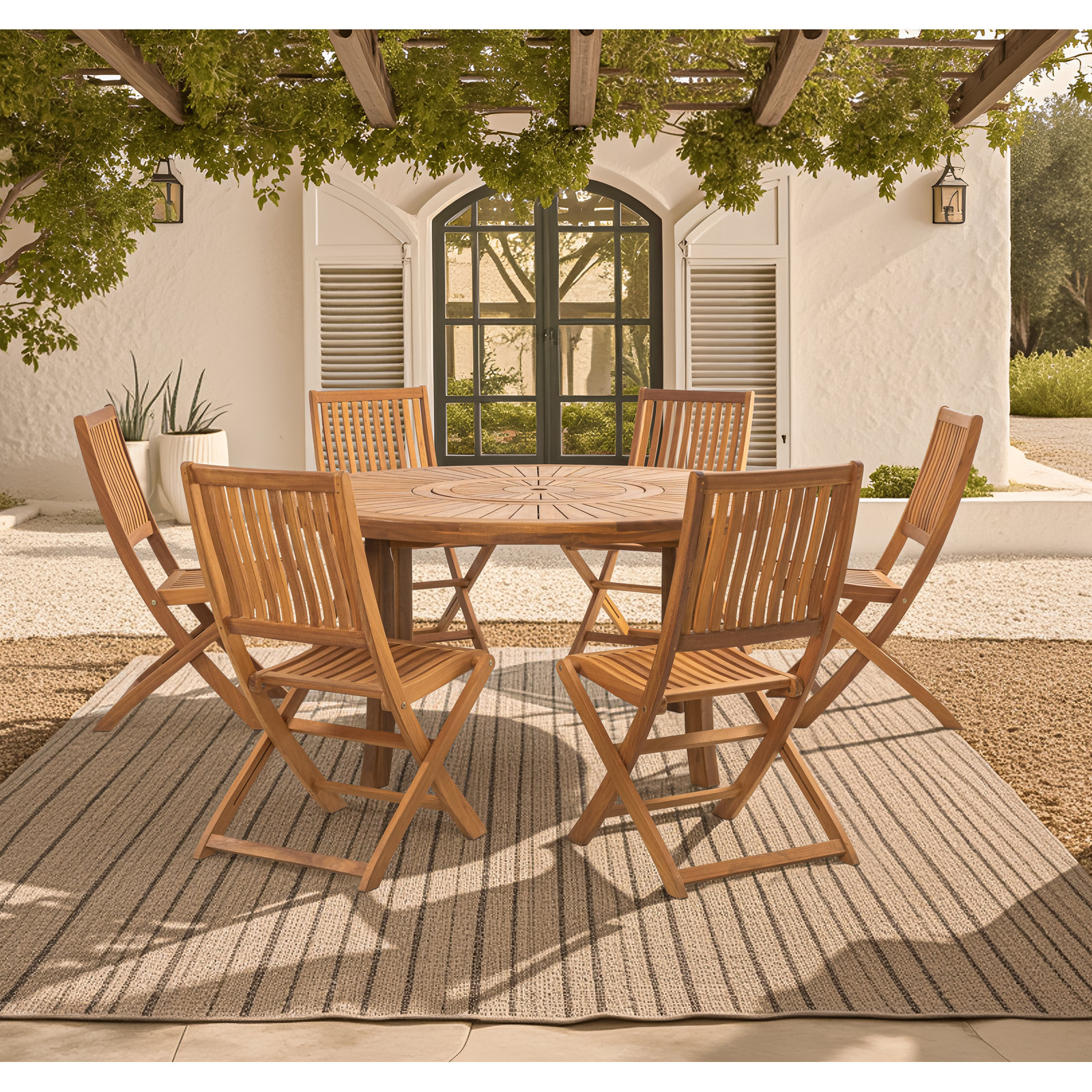 Ross Acacia Patio Dining Set, 6, 29.5" H x 59" W