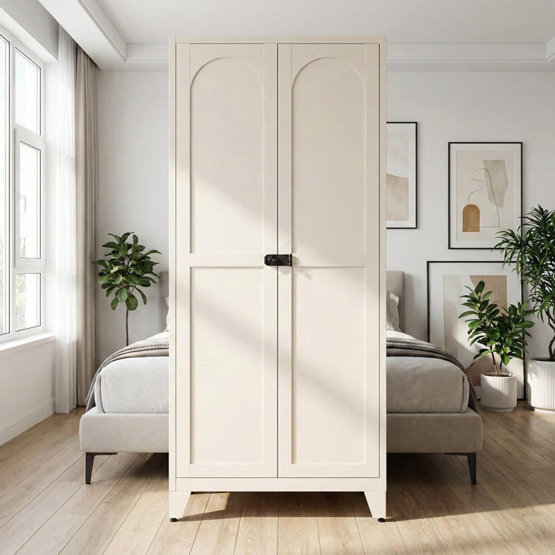 71" Metal Storage Cabinet With Lock & 2 Curved Doors – Adjustable Shelving Unit For Kitchen, Bedroom & Living Room