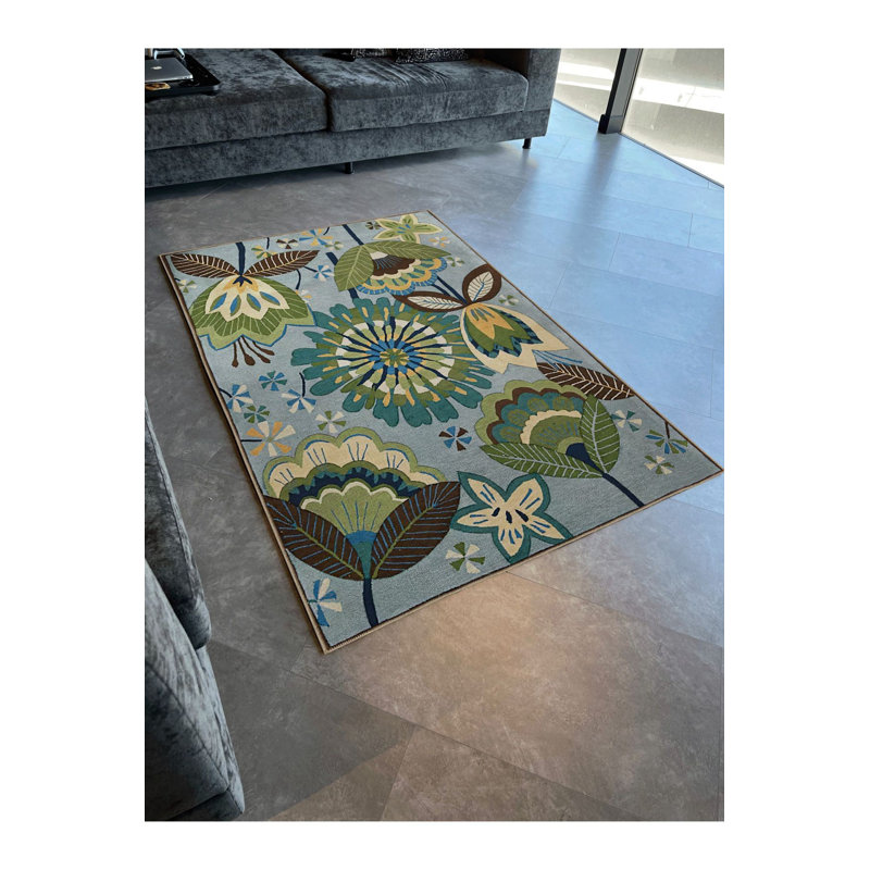 Tapis bleu délavé à motif floral multicolore, Tapis de couloir 2 pi 6 po x 9 pi 10 po inclus