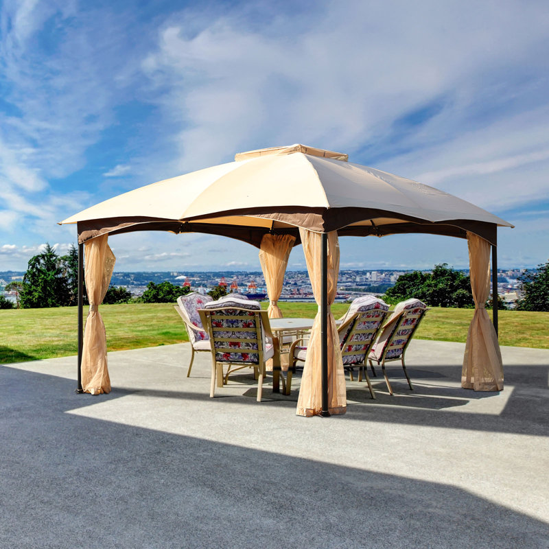 12 pi. L 10 pi. D Pavillon de jardin en acier avec filet grillagé, 12 pi x 12 pi