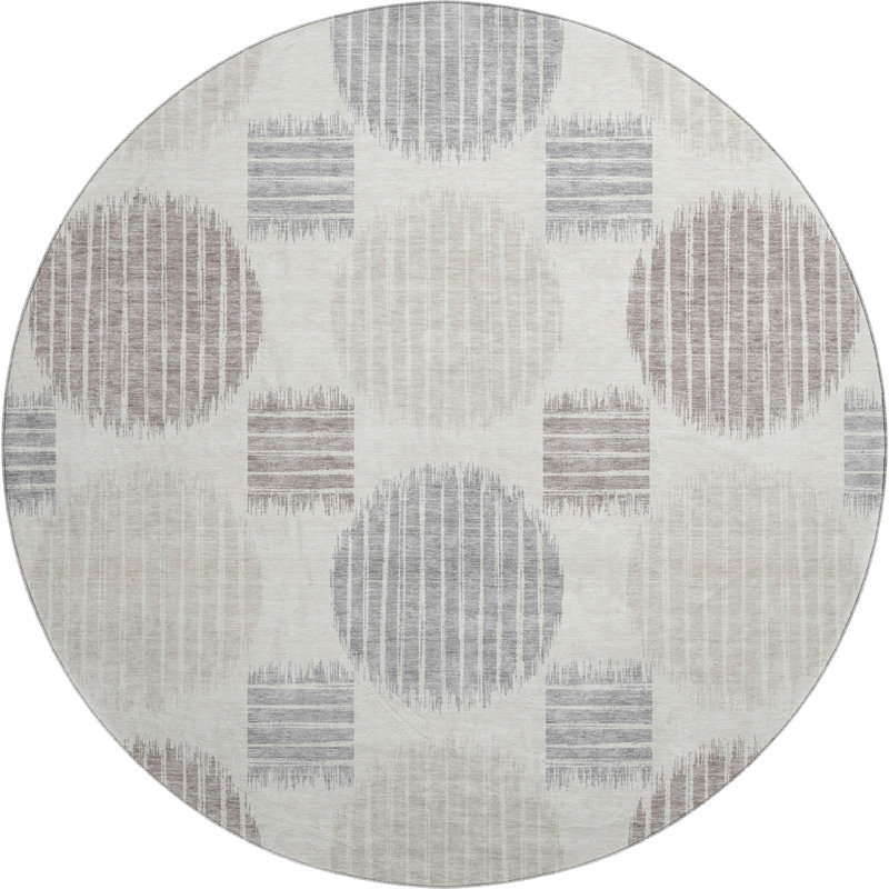 Premium Machine Washable Prisco Ivory Rug, Round 8'