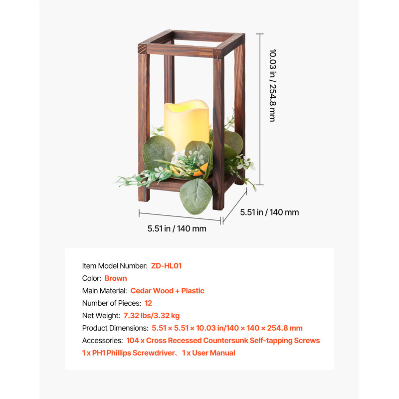 12 Set/36 Pcs Wooden Wedding Lantern Centerpiece, Includes 12 Wooden Lantern Candle Holder 12 Flameless LED Candle 12 Eucalyptus Leaves Wreath for Wedding Table Party Farmhouse Decor, Brown