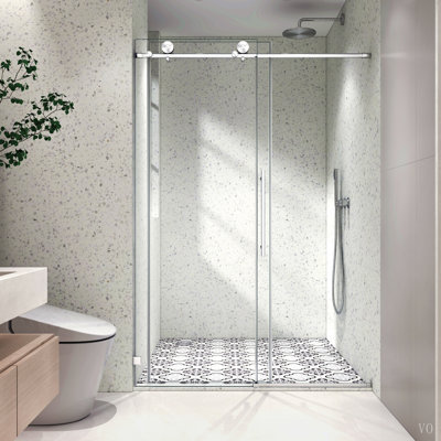 frameless one fixed and one shifted Shower Door, 70MM 304 stainless steel large pulleys with adjustable soft closing function,with nano easy cleaning and stick explosion-proof menbrance