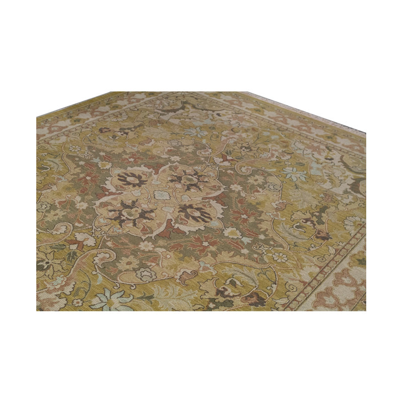 Hand-Knotted High-Quality Gold and Beige Area Rug, Rectangle 8' x 10'