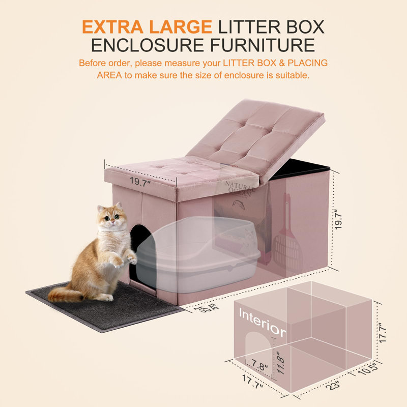 Extra Large Hidden Cat Litter Box Enclosure Furniture – Velvet Washroom  Bench Pink