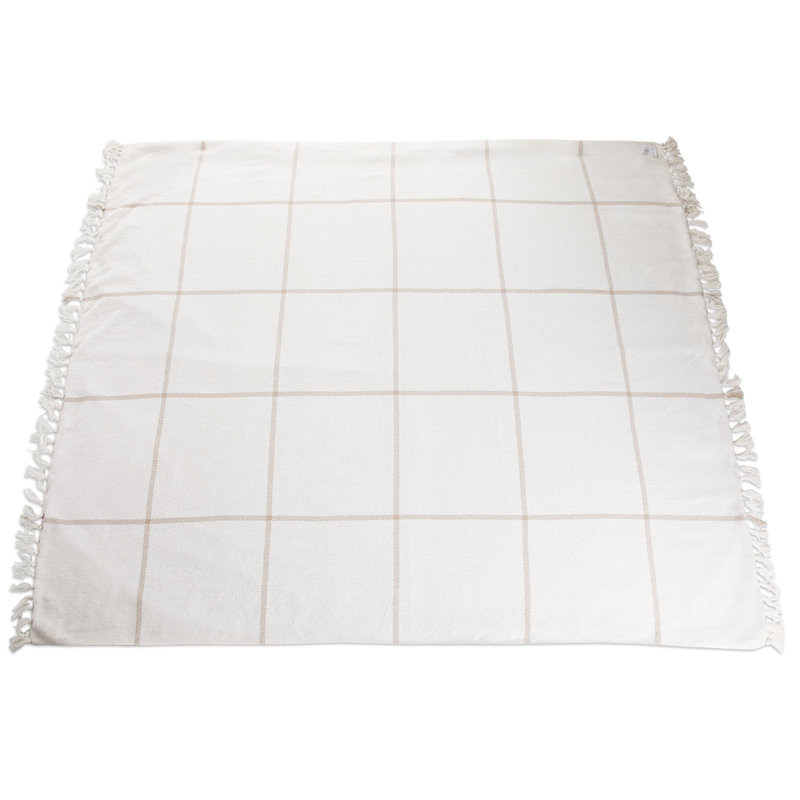 Montecito White and Taupe Cotton Polyester Picnic Blanket