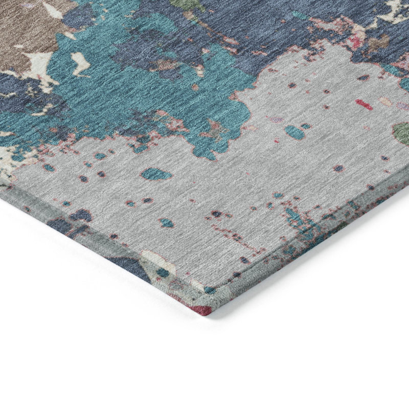 Machine Washable Indoor/Outdoor Husby ACN2217 Modern Rug, Round 8'